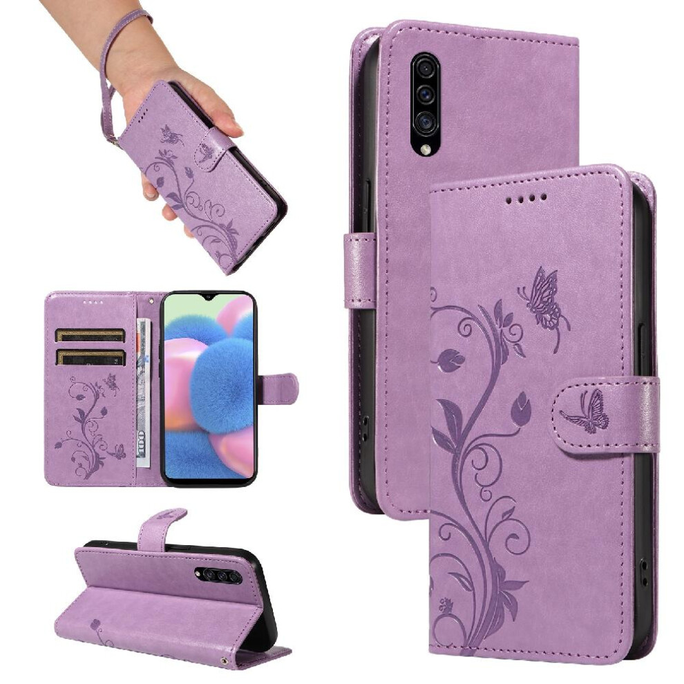 (Purple) Case For Samsung Galaxy A50/A50s/A30s High Quality Leather Wallet Phone Case Embossed Butterfly And Card Slot With Hand Strap Purple 764762626310