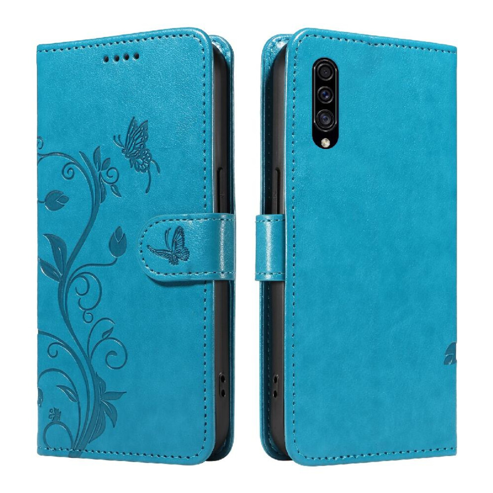 (Blue) Case For Samsung Galaxy A50/A50s/A30s High Quality Leather Wallet Phone Case Embossed Butterfly And Card Slot With Hand Strap Blue 764762626303