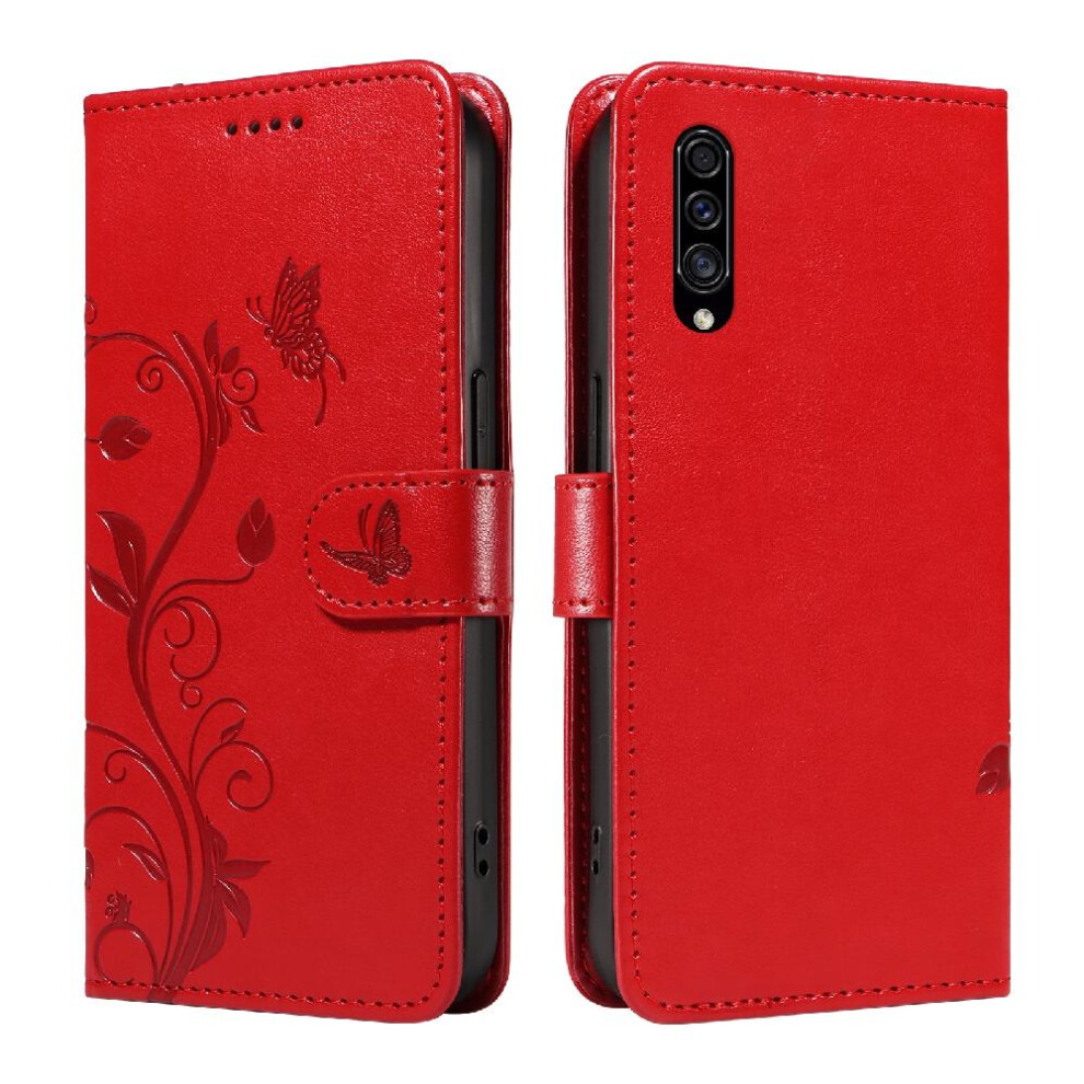 (Red) Case For Samsung Galaxy A50/A50s/A30s High Quality Leather Wallet Phone Case Embossed Butterfly And Card Slot With Hand Strap Red 764762626327
