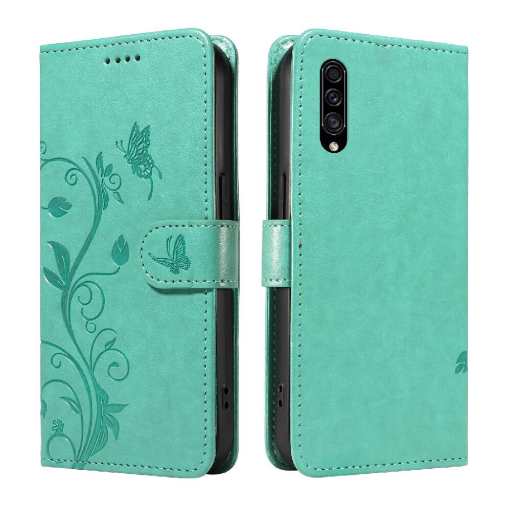 (Green) Case For Samsung Galaxy A50/A50s/A30s High Quality Leather Wallet Phone Case Embossed Butterfly And Card Slot With Hand Strap Green 764762626297