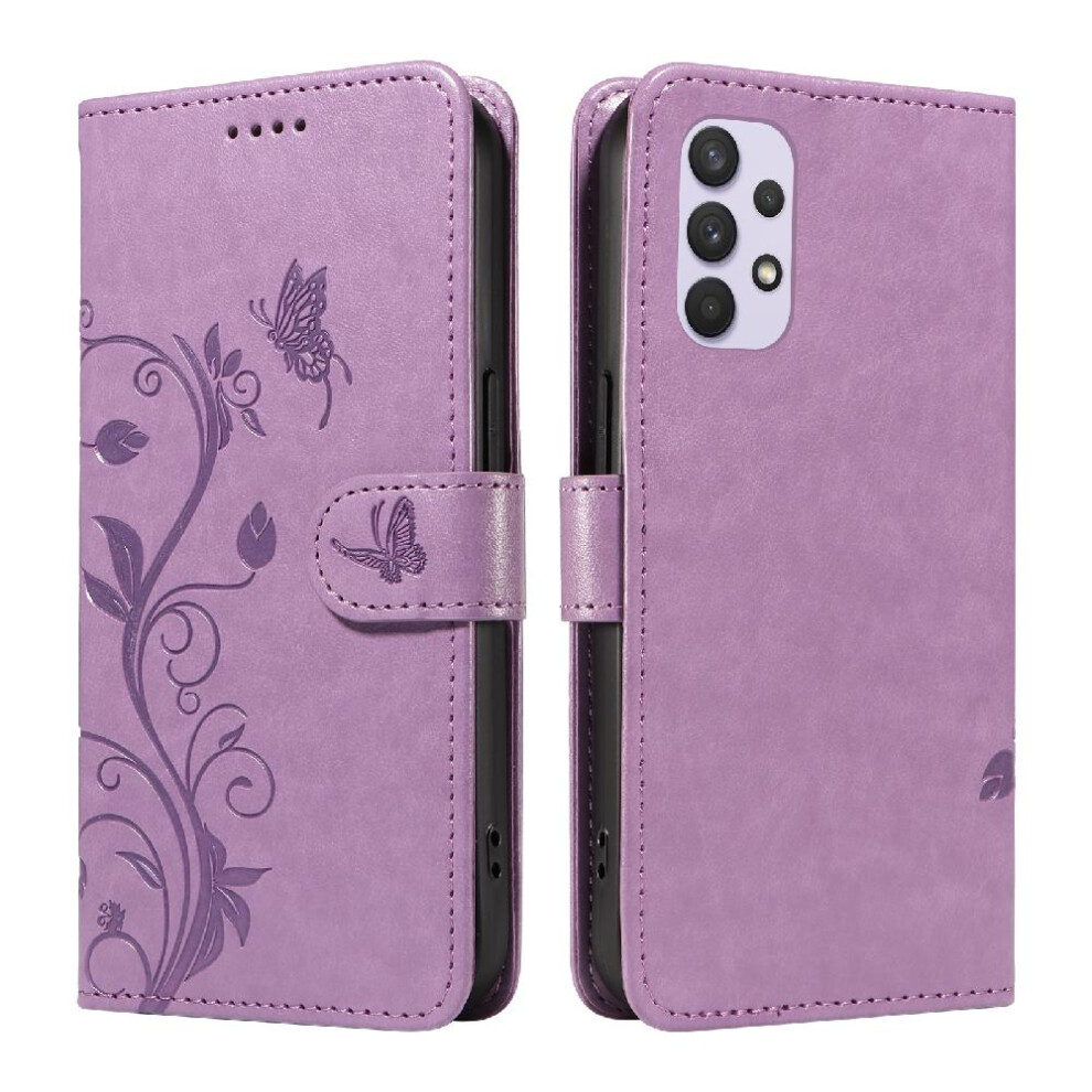 (Purple) Case For Samsung Galaxy A32 4G Wallet Phone Case And Card Slot Embossed Butterfly High Quality Leather With Hand Strap Purple 764762626730