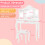Casart Kids Vanity Table & Stool Set 2-in-1 w/ Glass Tri-Folding Mirror White 2