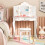 Casart Kids Vanity Table & Stool Set 2-in-1 w/ Glass Tri-Folding Mirror White 4