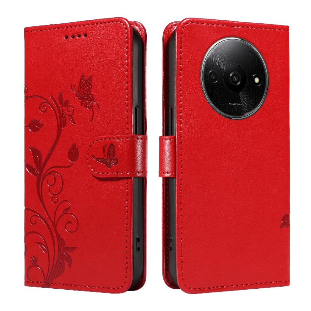 (Red) Flip Case For Xiaomi Mi A3 And Card Slot High Quality Leather With Hand Strap Wallet Phone Case Embossed Butterfly Red 764762628246