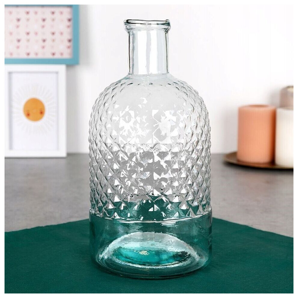 (Honeycomb) Bottle Glass Flowers Vase Honeycomb Wide Mouth Heavy Rounded Design