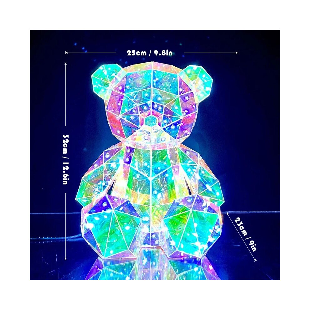 (Style C) 30CM Light Up Teddy Bear Romantic Surprise Bear Lamp Colorful Red Heart Bear