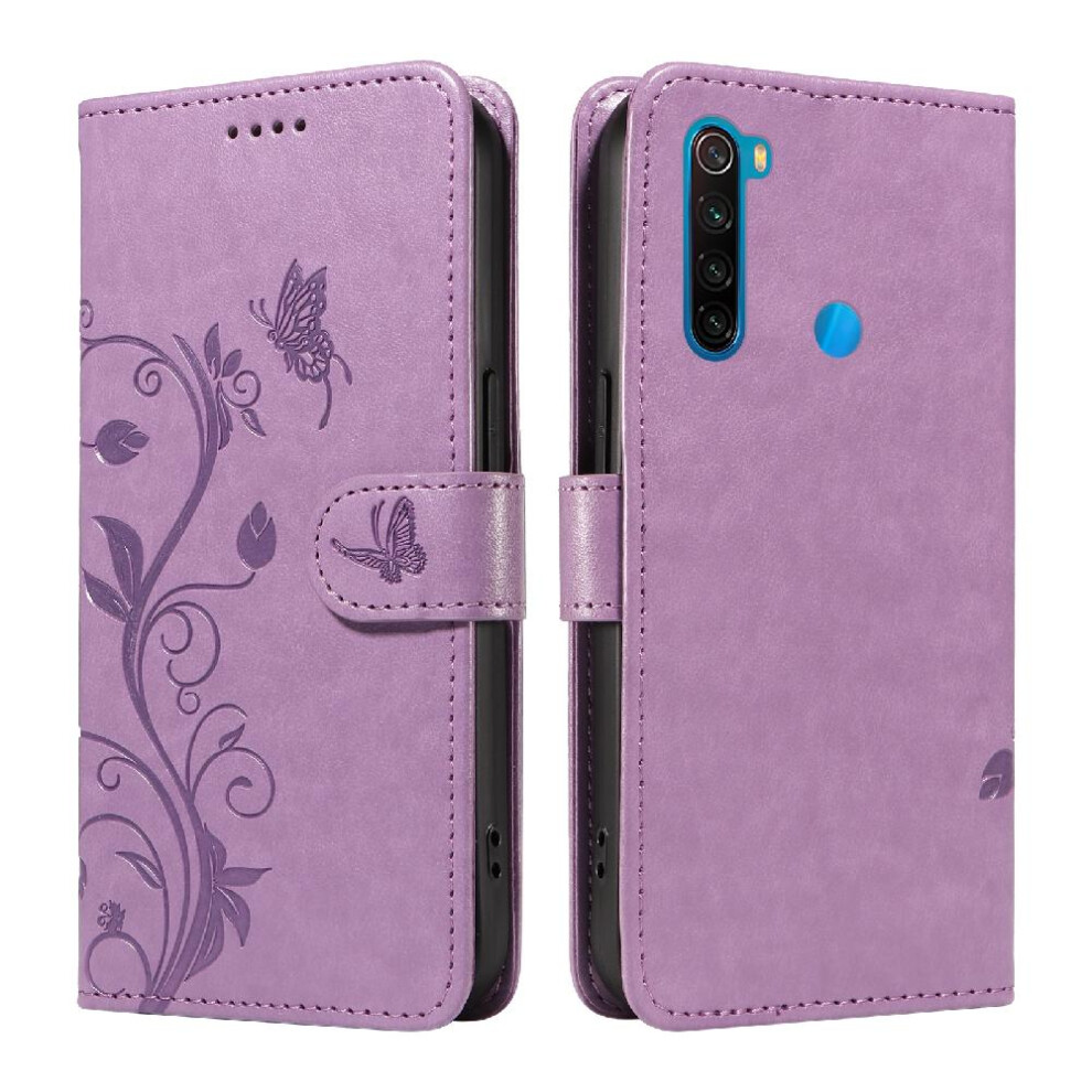 (Purple) Case For Xiaomi Redmi Note 8 And Card Slot With Hand Strap Embossed Butterfly Wallet Phone Case High Quality Leather Purple 764762629199