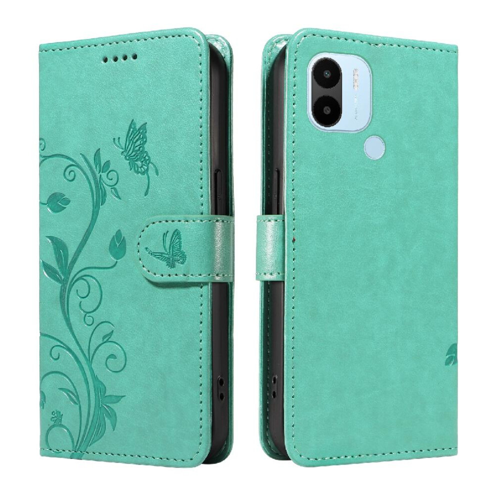 (Green) Case For Xiaomi Redmi A1 Plus With Hand Strap High Quality Leather Wallet Phone Case Embossed Butterfly And Card Slot Green 764762629236