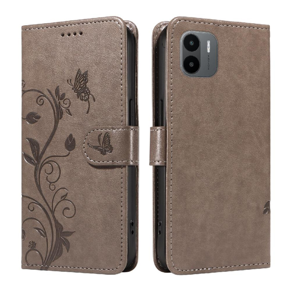 ( ) Case For Xiaomi Redmi A1 Embossed Butterfly High Quality Leather With Hand Strap And Card Slot Wallet Phone Case Gray 764762629335