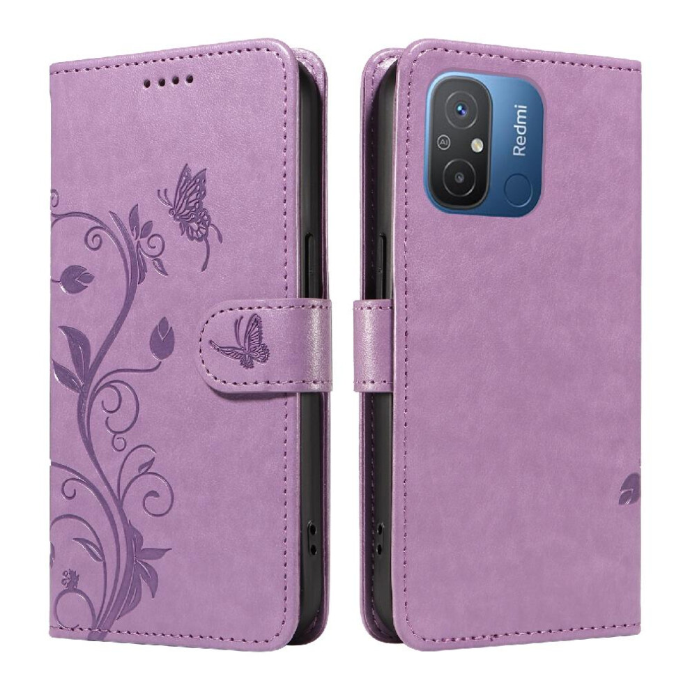 (Purple) Case For Xiaomi Redmi 11A With Hand Strap Embossed Butterfly And Card Slot Wallet Phone Case High Quality Leather Purple 764762629434