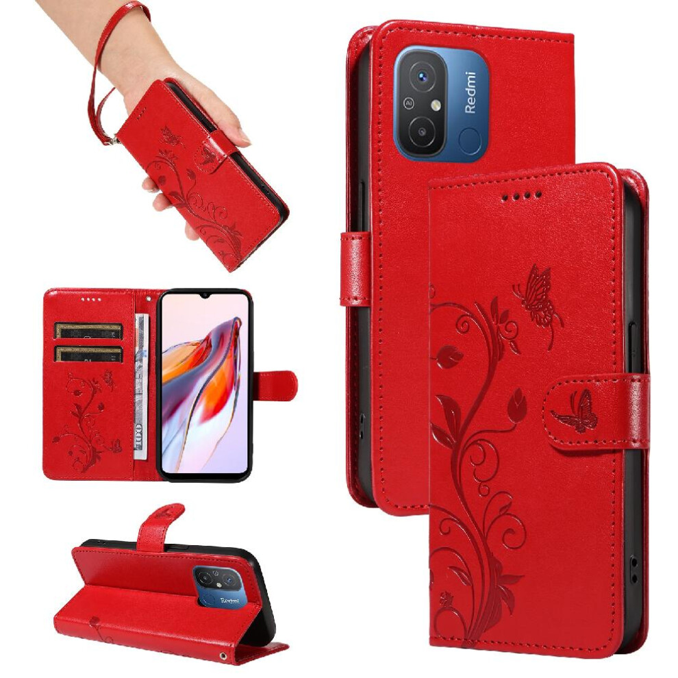 (Red) Case For Xiaomi Mi 11A With Hand Strap Embossed Butterfly And Card Slot Wallet Phone Case High Quality Leather Red 764762629441