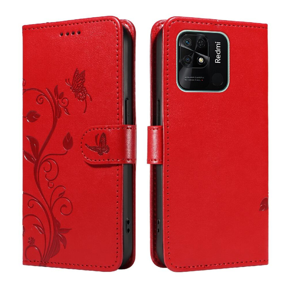 (Red) Case For Xiaomi Mi 10C Embossed Butterfly With Hand Strap And Card Slot Wallet Phone Case High Quality Leather Red 764762629564