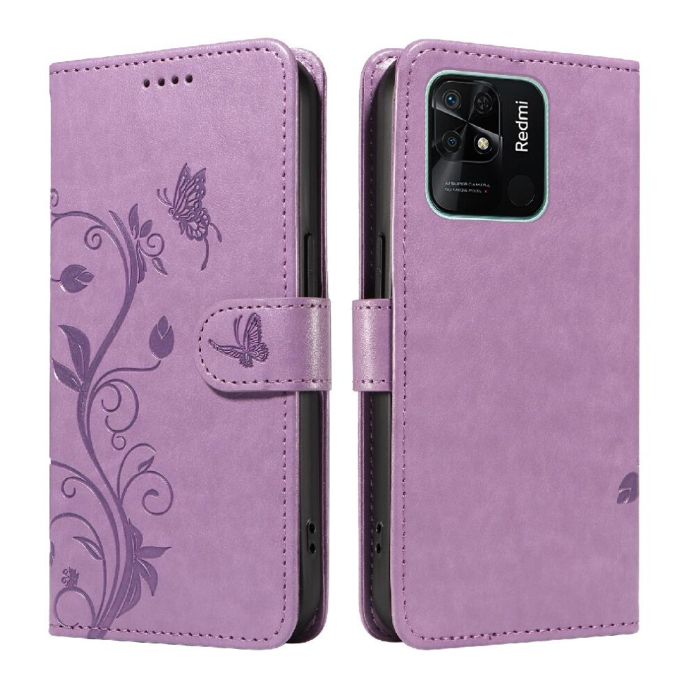 (Purple) Case For Xiaomi Redmi 10C Embossed Butterfly With Hand Strap And Card Slot Wallet Phone Case High Quality Leather Purple 764762629557