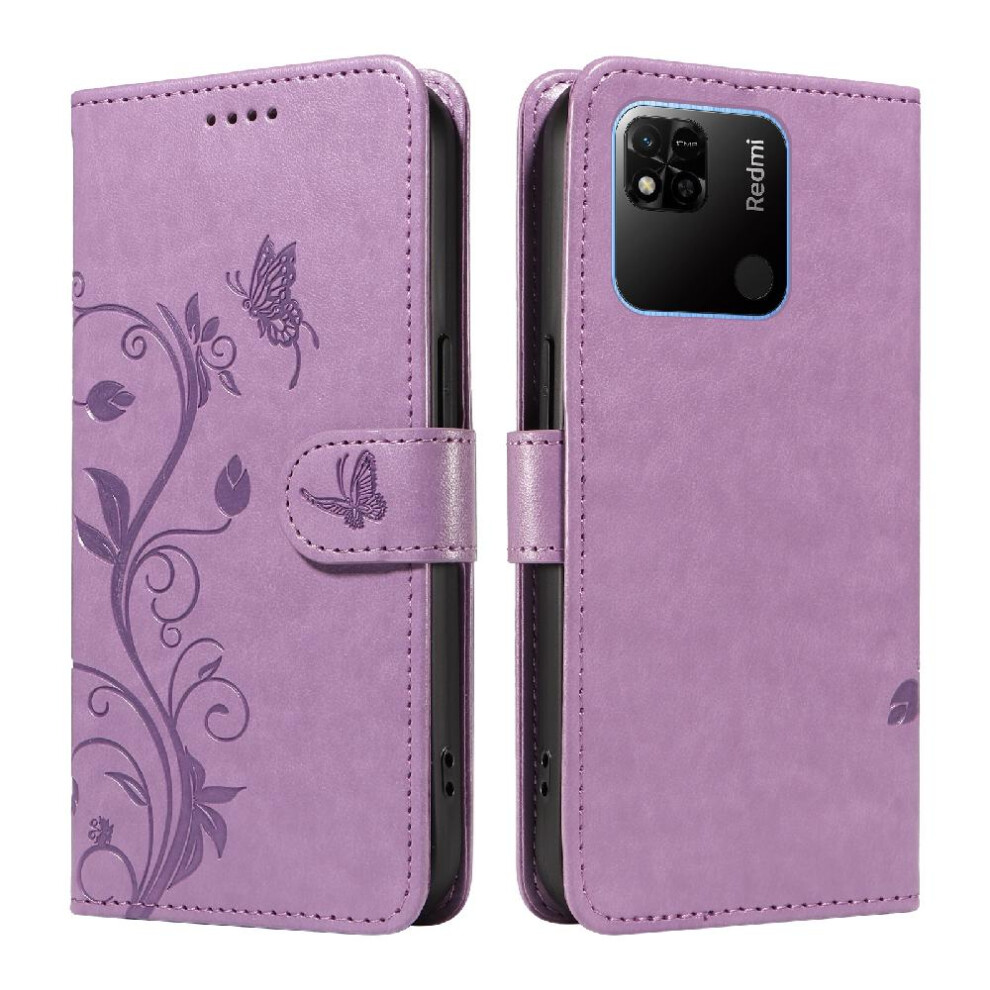 (Purple) Case For Xiaomi Redmi 10A With Hand Strap Wallet Phone Case Embossed Butterfly And Card Slot High Quality Leather Purple 764762629618