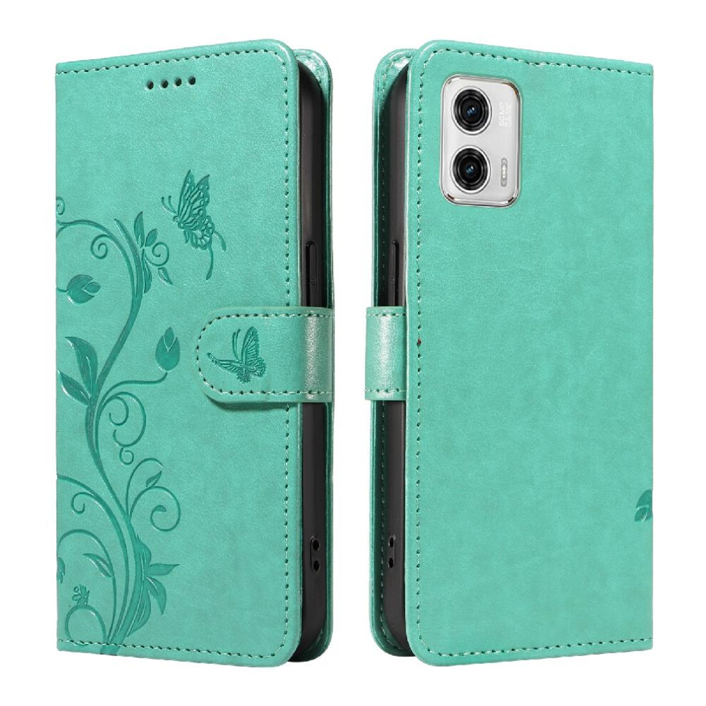 (Green) Case For Motorola Moto G73 Embossed Butterfly Wallet Phone Case With Hand Strap And Card Slot High Quality Leather Green 764762629892