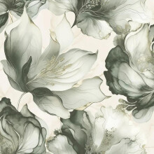 (Green and Gold 212503) Muriva Elysian Floral Petal Pastel Wallpaper