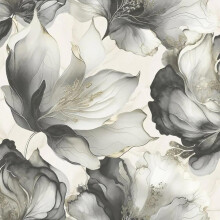 (Black and Gold 212502) Muriva Elysian Floral Petal Pastel Wallpaper