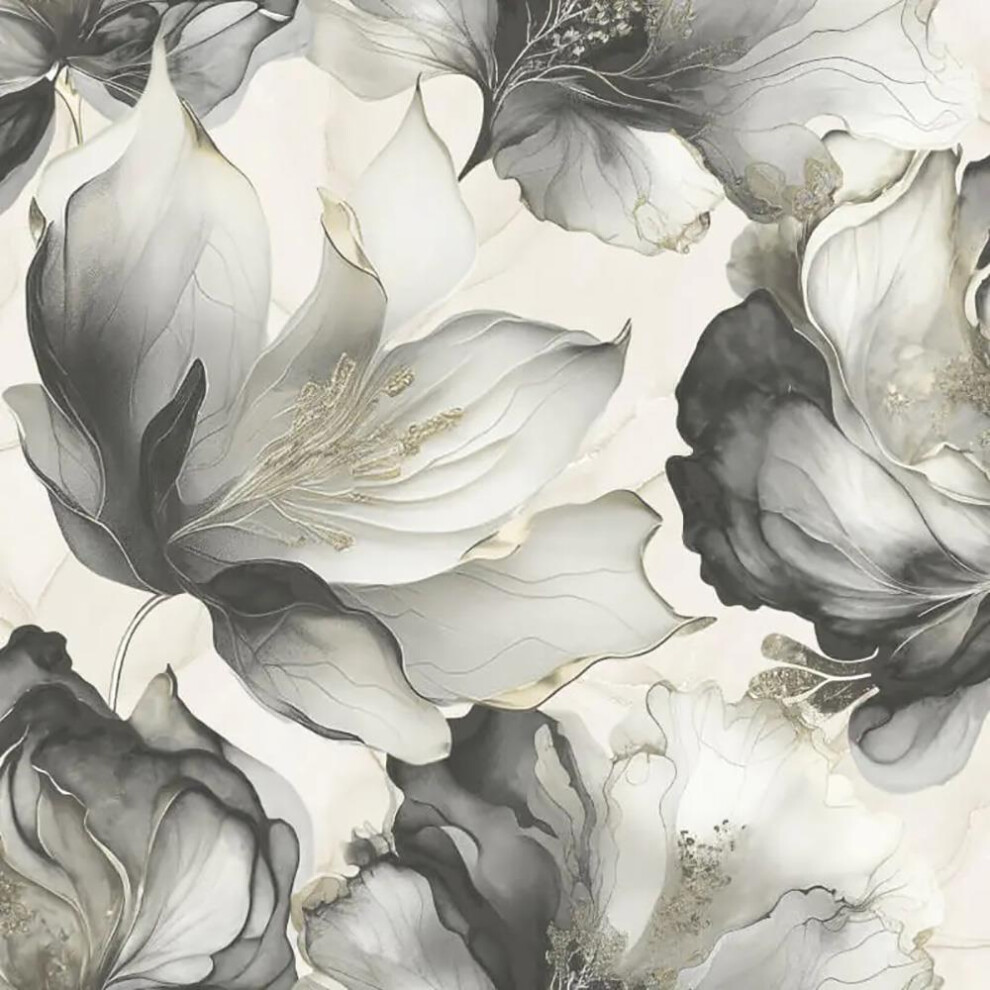 Muriva ( And 212502) Elysian Floral Petal Pastel Wallpaper Black/Gold