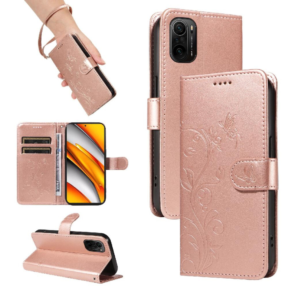 (Pink) Case For Xiaomi 11I With Hand Strap Embossed Butterfly And Card Slot Wallet Phone Case High Quality Leather Pink 764762631383
