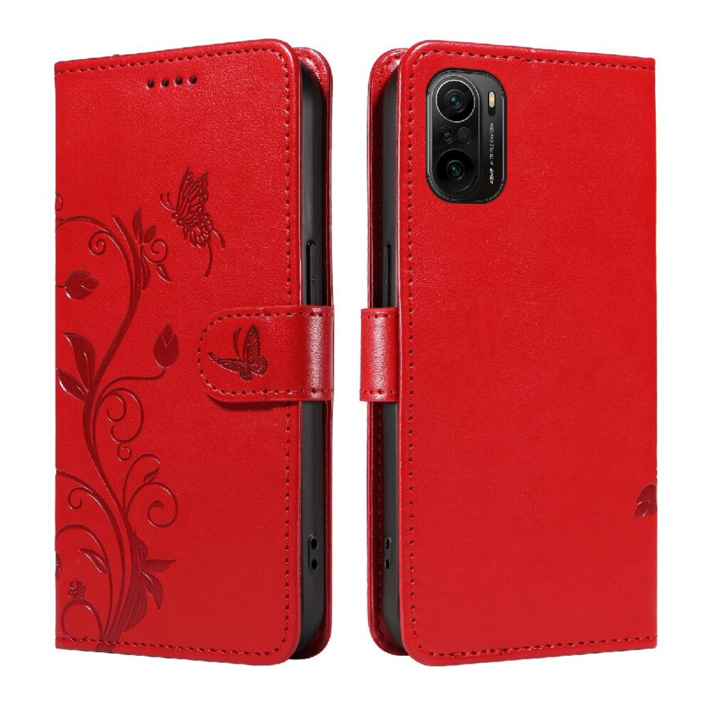 (Red) Case For Xiaomi 11I With Hand Strap Embossed Butterfly And Card Slot Wallet Phone Case High Quality Leather Red 764762631369