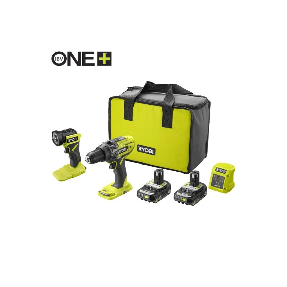 Ryobi R18PD3-2C20SLF 18V ONE+ Cordless Combi Drill & Torch Starter Kit (2 x 2.0Ah)