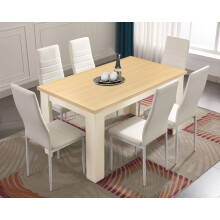 ((Pine Table & 6 White Chairs)) Wooden Dining table And Dining Room Chairs Set