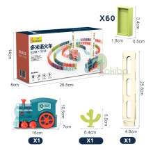 (60pc Blue  Box) Kids Domino Train Car Set Sound Light Automatic Laying DIY Toy