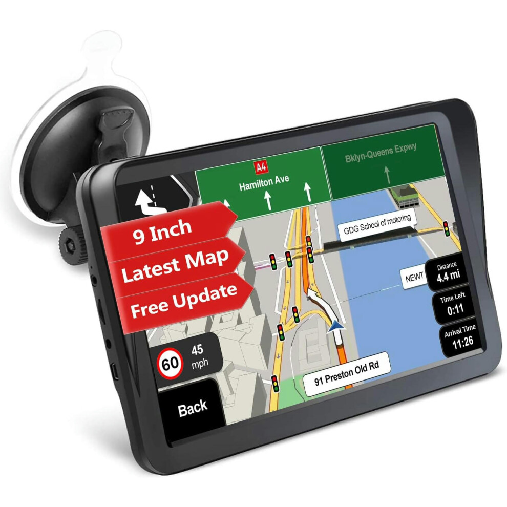 9 Inch GPS Sat Nav System Pre-Installed Latest UK Europe Maps for Car Truck Lorry Motorhome POI Search