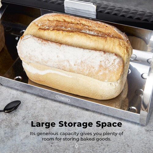 Tower Tower T826206BLK Solitaire Bread Bin, Stainless Steel, Black 2