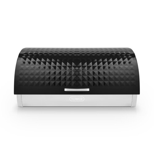 Tower Tower T826206BLK Solitaire Bread Bin, Stainless Steel, Black