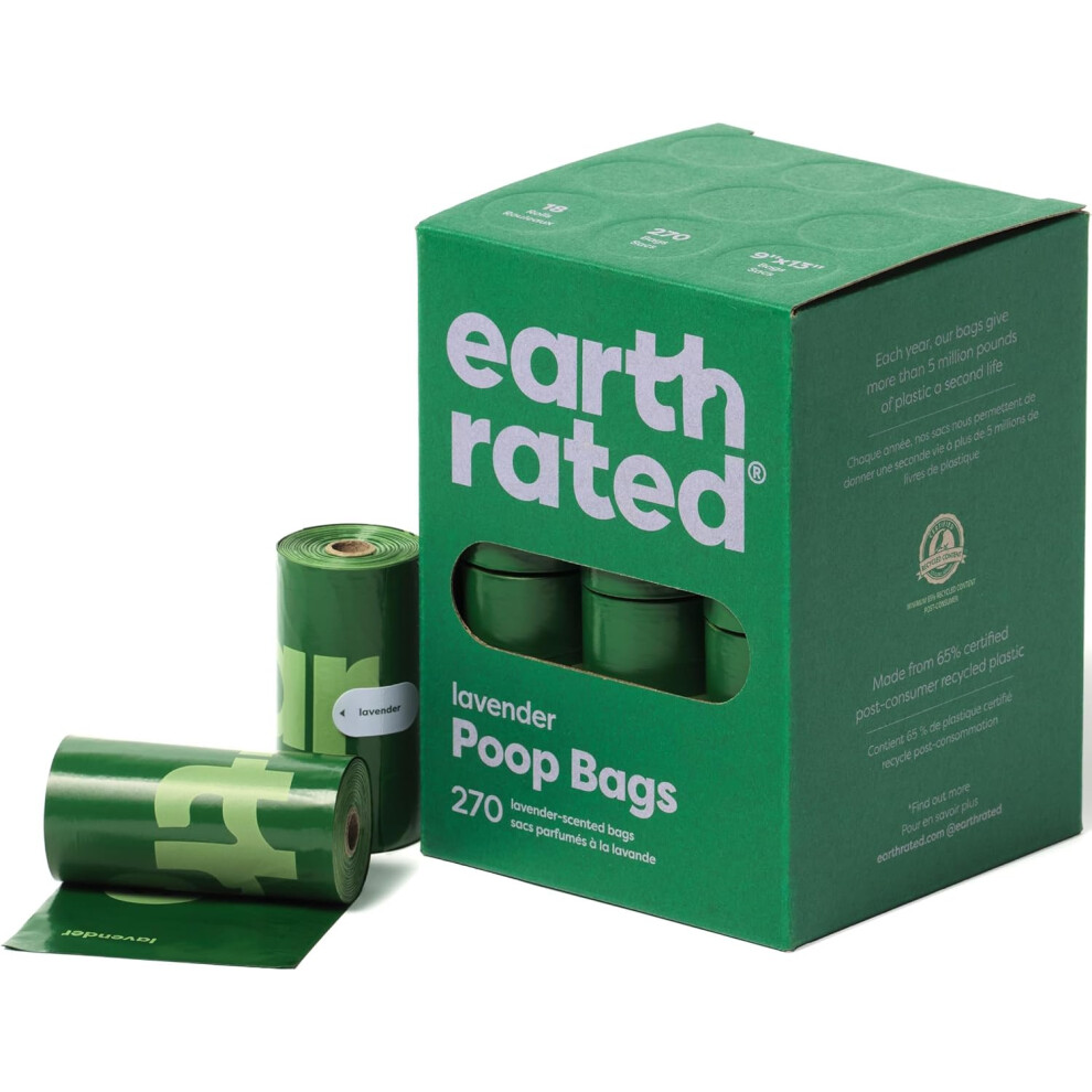 Earth Rated Dog Poo Bags, Guaranteed Leak Proof and Extra Thick Waste Bag Refill Rolls For Dogs, Lavender Scented, 270 Count