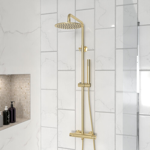 NES Home Nes Home Brushed Brass Cool Touch Thermostatic Riser Rail Shower Set