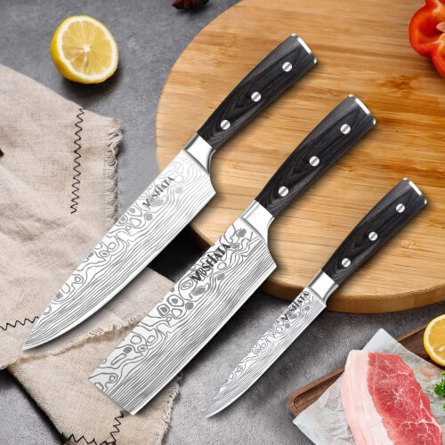 MOSFiATA Professional Chef Knife Set 3 Stainless Steel Kitchen Knives ...