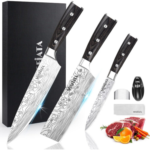 MOSFiATA Professional Chef Knife Set 3 Stainless Steel Kitchen Knives ...