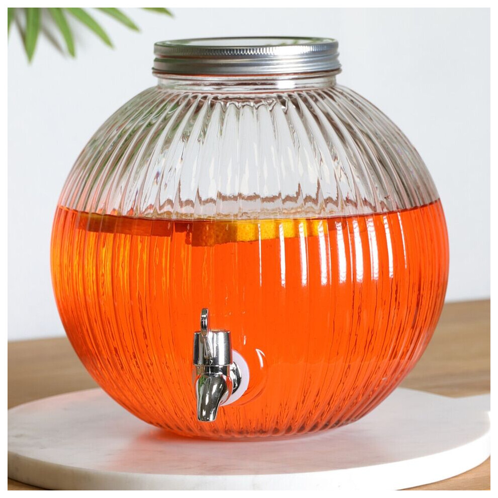 5.5L Glass Beverage Cocktail Drinks Dispenser Jug Screw Lid Spout Tap 