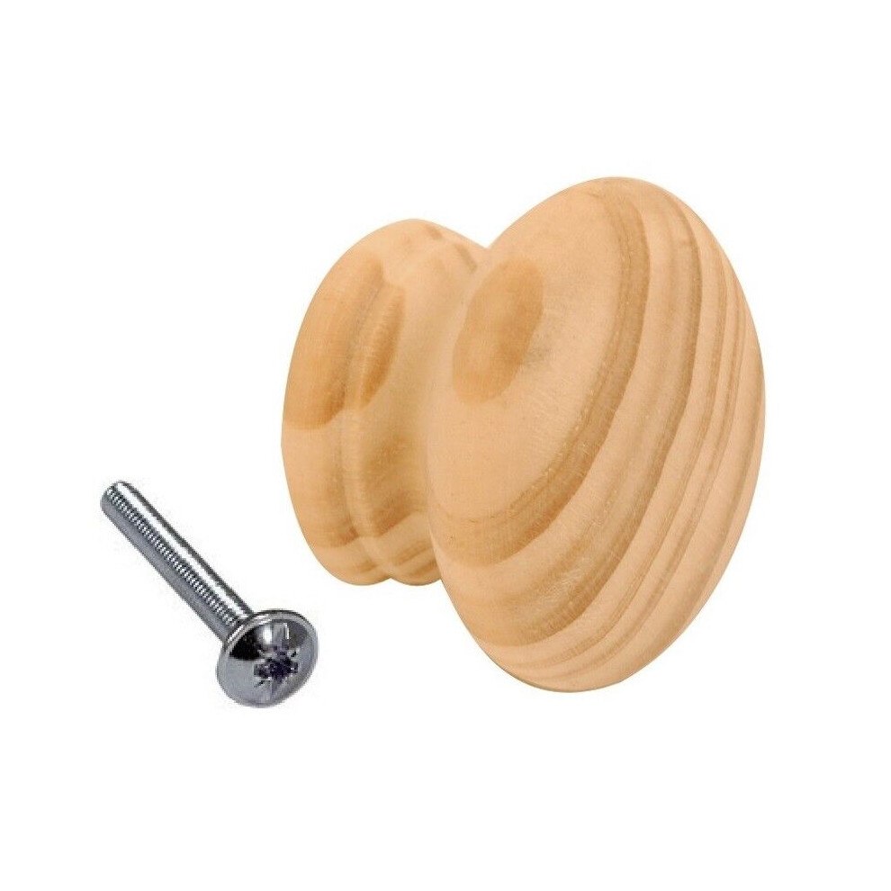 (50 Mm, 5 Knobs) Pine Wooden Cupboard Door Knobs With Insert - 50Mm 5057670098078