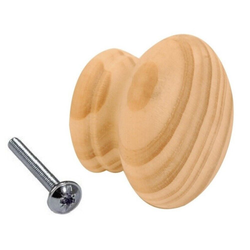 (35 mm, 10 Knobs) Pine Wooden Cupboard Door Knobs with Insert - 50mm