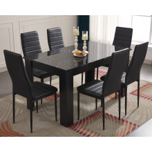 ((140cm Black Marble Table & 6 Black Chairs)) Wooden Dining Table and Chairs 4/6 Set Pu Leather Seat Dining Kitchen Room Furniture
