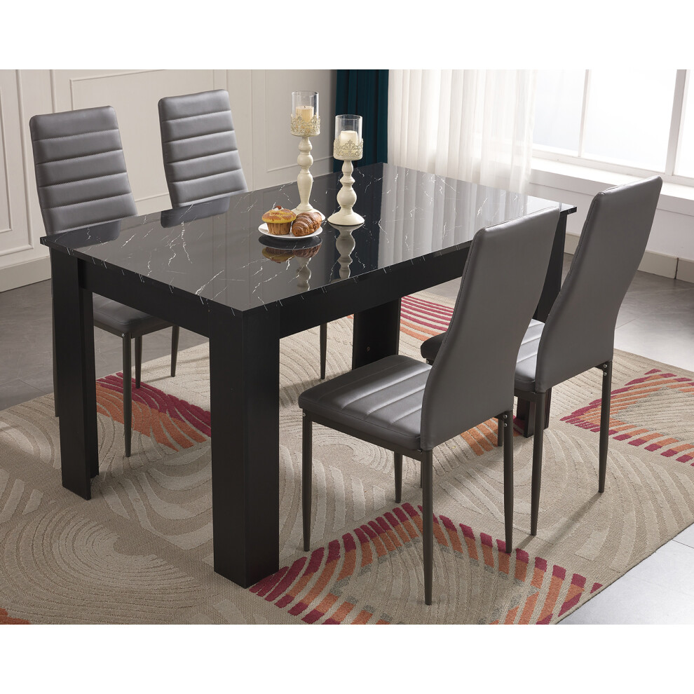 ((120cm Black Marble Table & 4 Grey Chairs)) Wooden Dining Table and Chairs 4/6 Set Pu Leather Seat Dining Kitchen Room Furniture