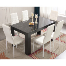 ((140cm Black Marble Table & 6 White Chairs)) Wooden Dining Table and Chairs 4/6 Set Pu Leather Seat Dining Kitchen Room Furniture