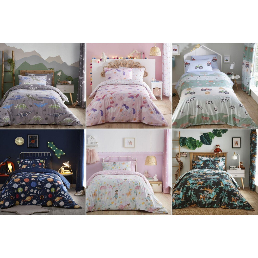 Duvet Cover Set Childrens Kids Bedding Girls Boys Animals Dinosaurs Space Unicorn