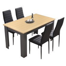 ((120cm Pine+Grey & 4 Black Chairs)) Wooden Dining Table and Chairs 4/6 Set Pu Leather Seat Dining Kitchen Room Furniture