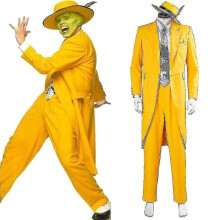 (L) The Mask Jim Carrey Yellow Suit Cosplay Costume Men Uniform Outfits Halloween Tw