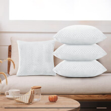 (White Embossed, Pack of 4) Velvet Cushion Covers Plain & Stripe Patterned Cushion Covers Set Pack of 2 & 4