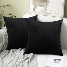 (Black Embossed, Pack of 4) Velvet Cushion Covers Plain & Stripe Patterned Cushion Covers Set Pack of 2 & 4