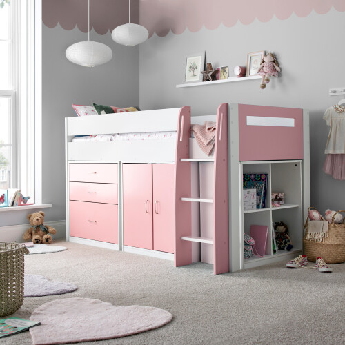 Bedmaster (No Mattress) Lacy Pink Storage Mid Sleeper Bed