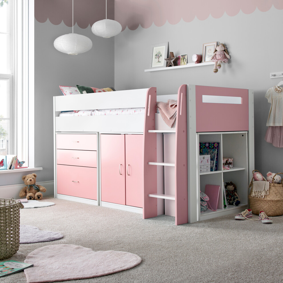 Bedmaster (No Mattress) Lacy Storage Mid Sleeper Bed Pink