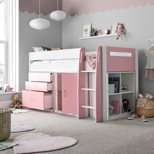 Bedmaster (No Mattress) Lacy Pink Storage Mid Sleeper Bed 2
