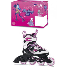 (SIZE S: 26 to 30 (Adjustable)) FILA SKATES J-ONE Inline 4 wheels skate Safe and Comfortable for Teenagers Pink/White