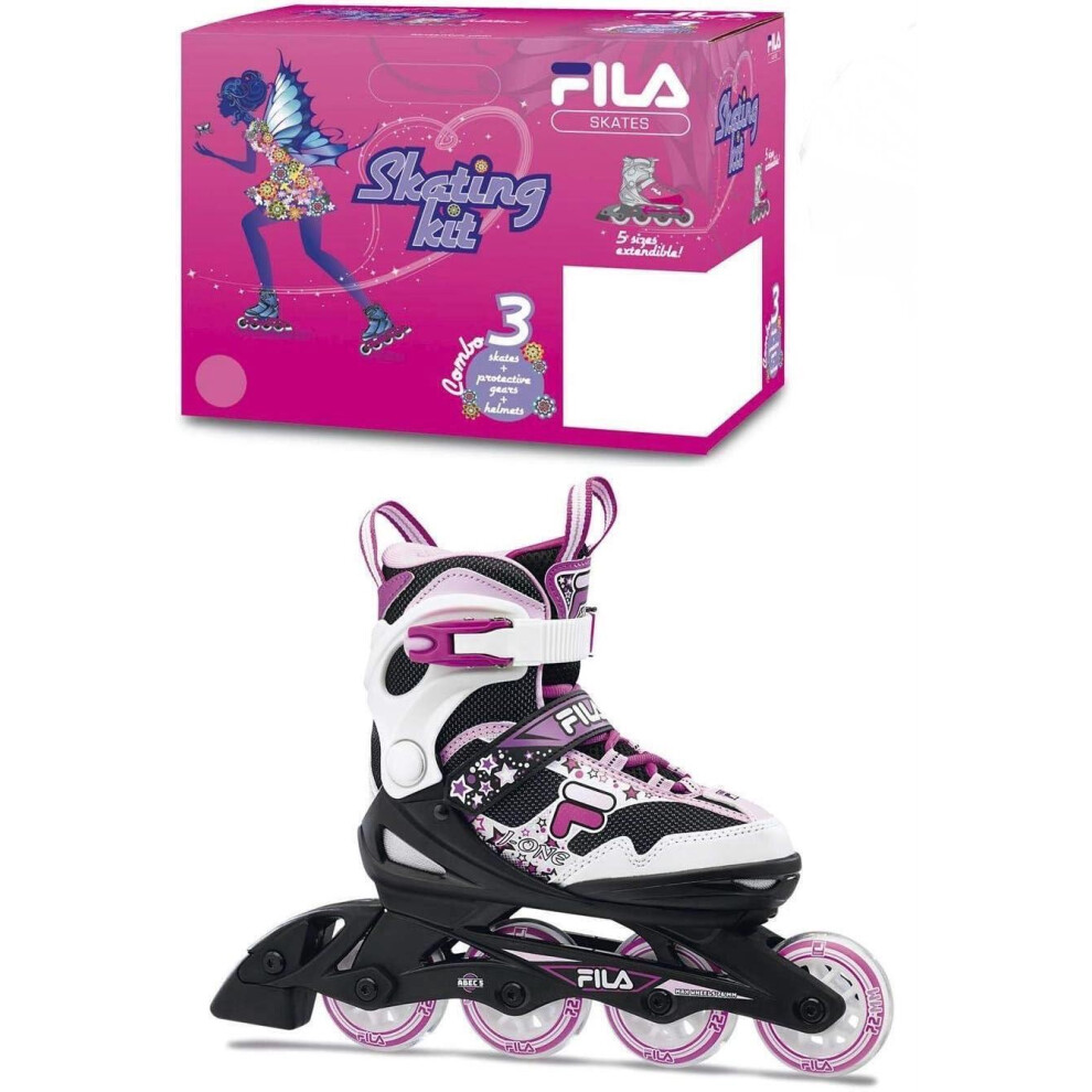 (SIZE M: 30 to 34 (Adjustable)) FILA SKATES J-ONE Inline 4 wheels skate Safe and Comfortable for Teenagers Pink/White